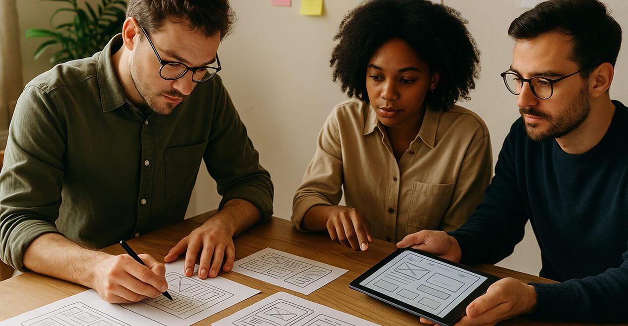 Illustration d'un expert UX en pleine création des wireframes