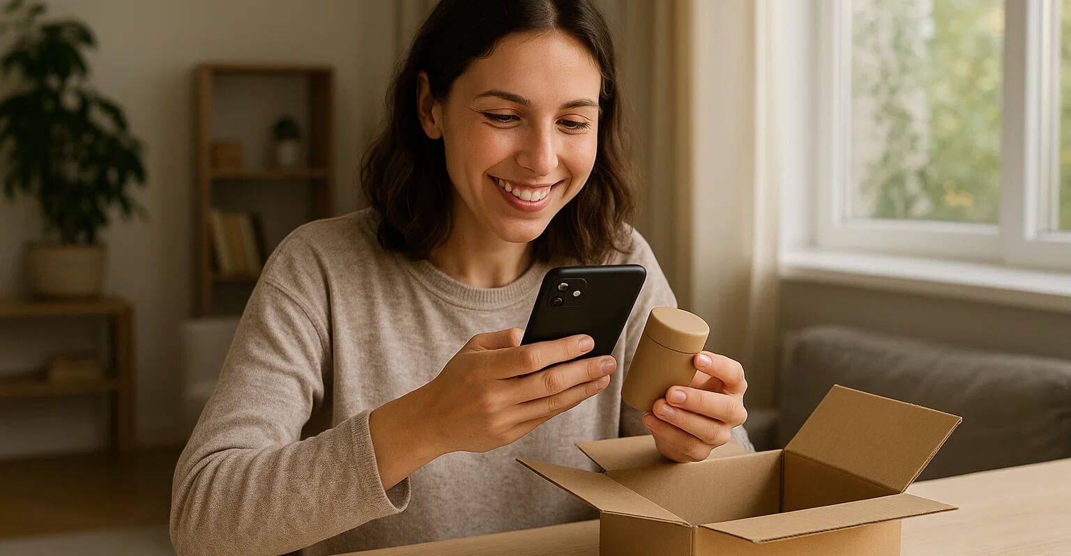 Photo d'une personne prenant son produit en photo suite à sa réception