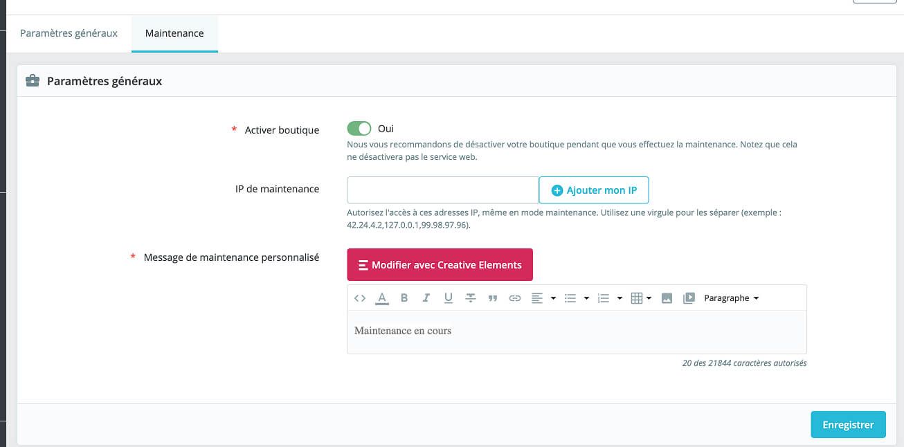 Exemple mode maintenance Prestashop 1.7