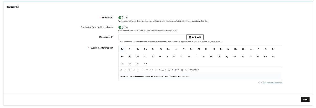 Exemple mode maintenance Prestashop 8