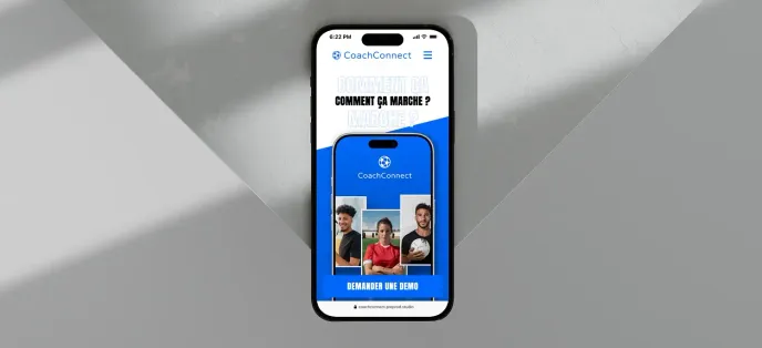 Image du site coachConnect en version téléphone, expliquant comment l’application fonctionne